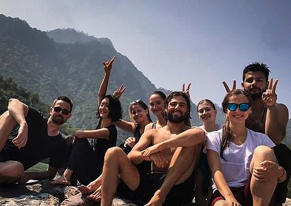 From left: Jin, Martina, Lizzy, Justin, Anni, Evgenia, Ptateek.  Wonderful group of people form Yoga TTC  in Rhishikesh.